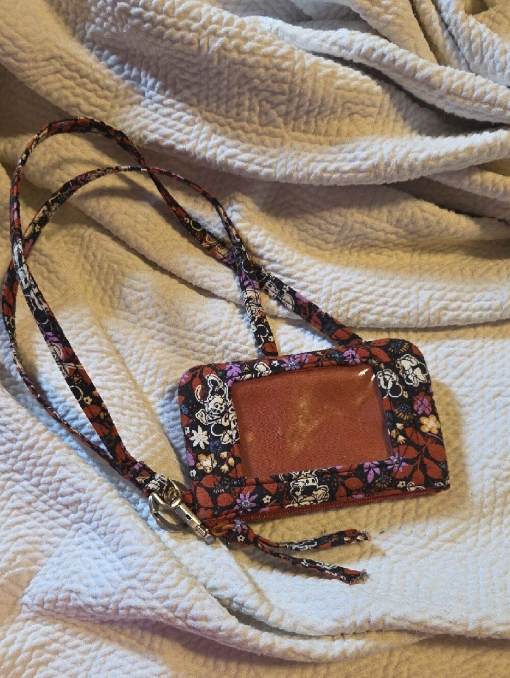 Vera Bradley Mickey Floral ID Lanyard with Purple Accents - Picture 2 of 3